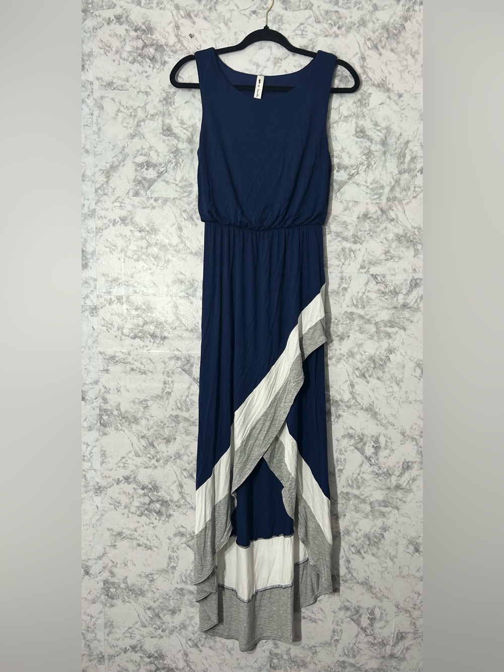 Vanilla Bay Navy Blue White Gray High-Low Maxi Dress
59